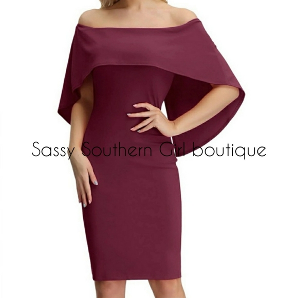 Sassy Southern Girl Boutique Dresses & Skirts - ⭐🆕Wine red off shoulder cape dress